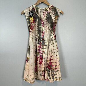 Tianello A Line Tunic Blouse Sleeveless Watercolor Trapeze Top M